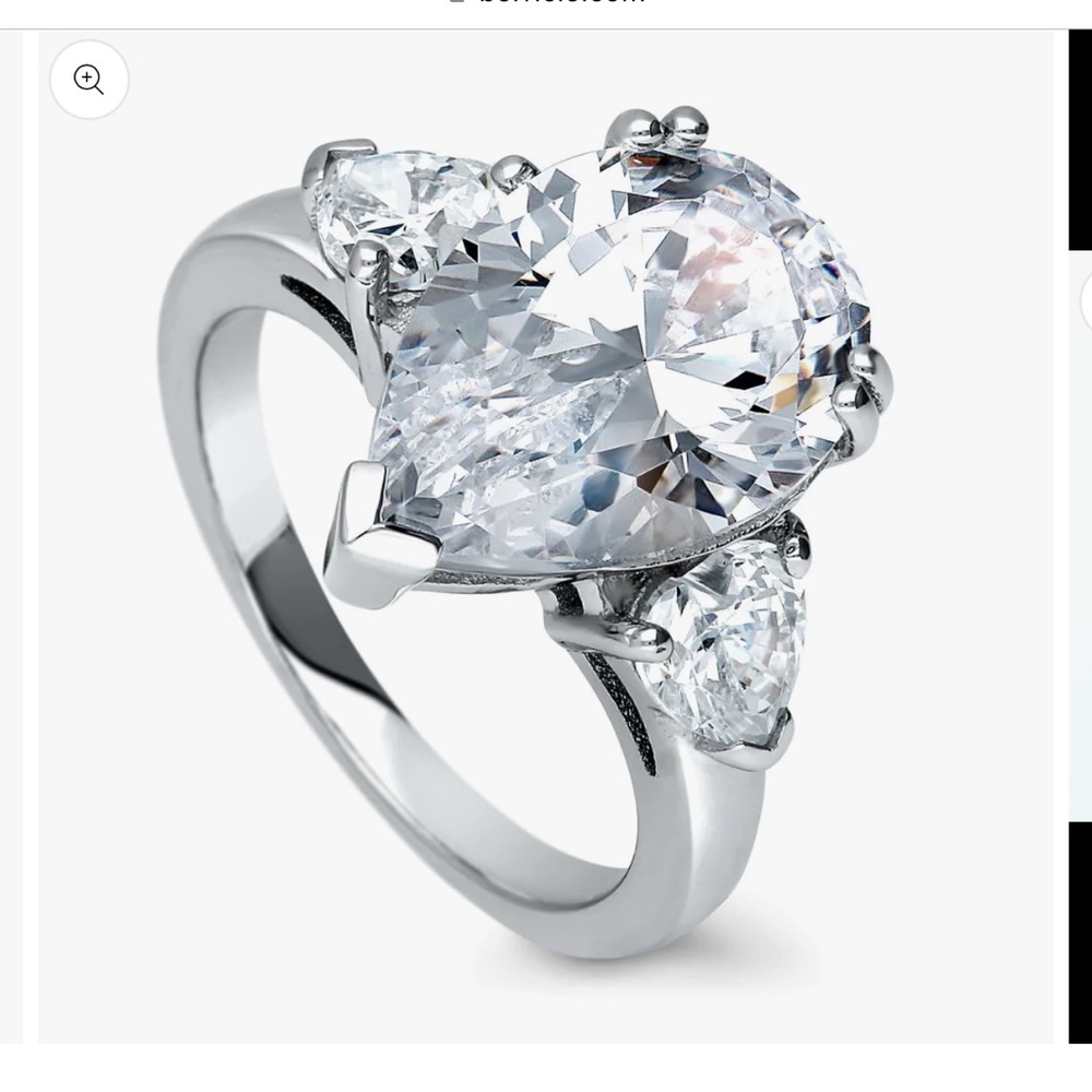 3-Stone Pear CZ Statement Engagement Wedding Ring in Sterling Silver